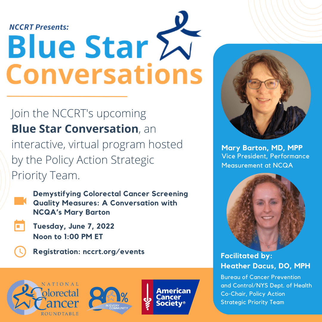 Image for Blue Star Conversation – Demystifying Colorectal Cancer Screening Quality Measures: A Conversation with NCQA’s Mary Barton