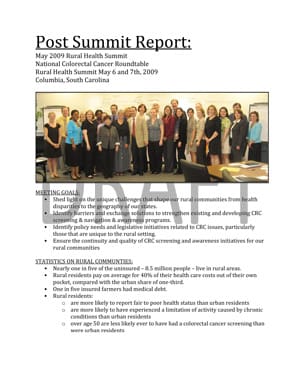 Rural Health Issues Summit Report (2009)