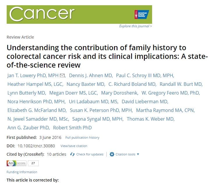 New article explores colorectal cancer and family history