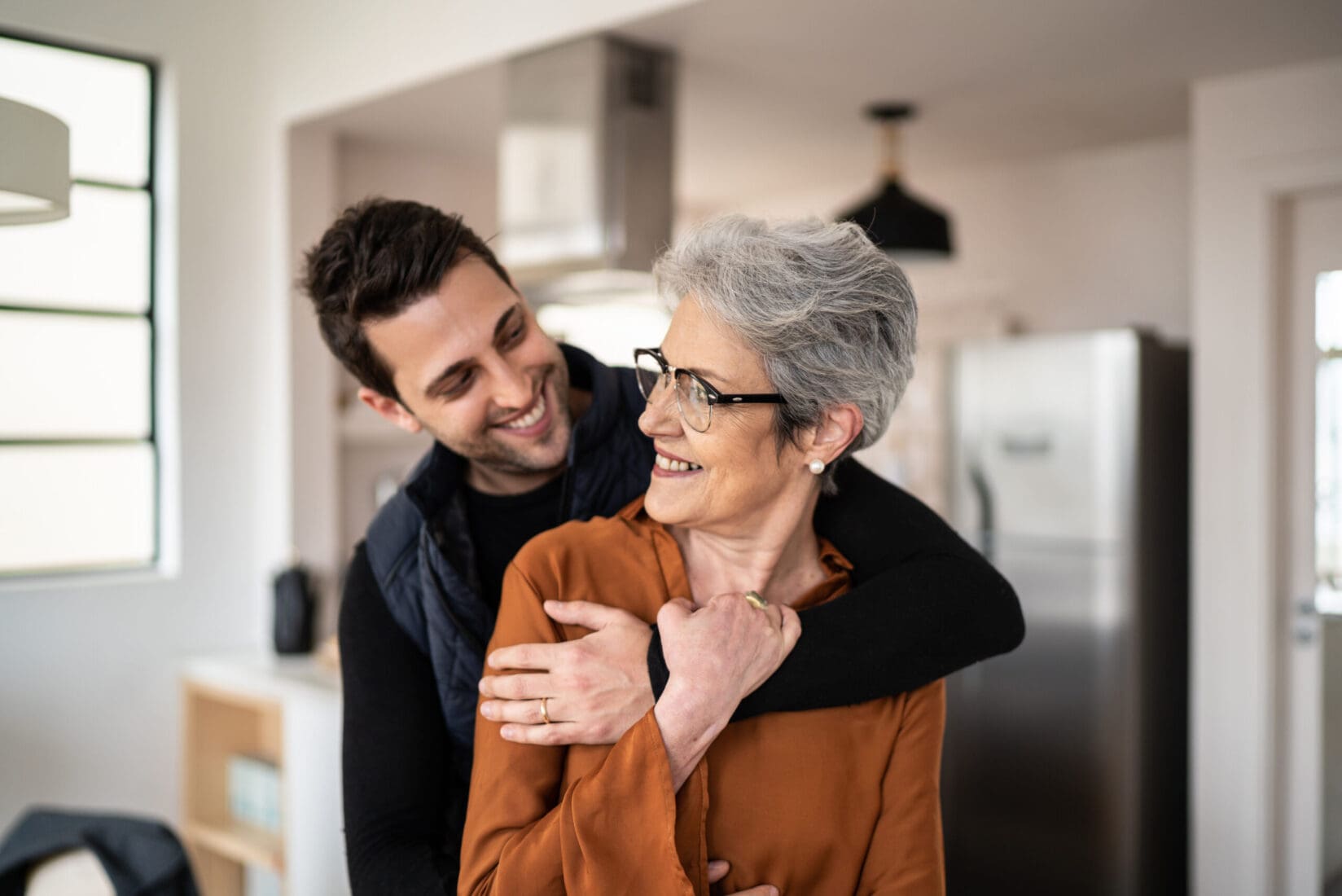 Mother and son together at home